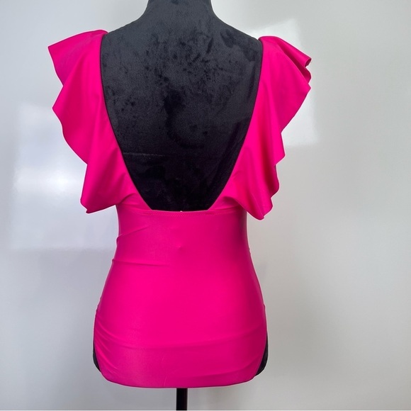 J Crew Ruched Ruffle One-piece Swimsuit Hot Pink Fuschia - Picture 2 of 8